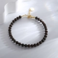 Pulsera minimalista de cuentas de piedra natural marrón oscuro y cierre de metal dorado - Pulsera de Piedra de Copo de Café