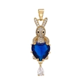 Macro shot of bunny pendant with blue heart zircon and white teardrop crystal detail - Gold Sapphire Blue Zirconia Pendant Only (Without Chain)