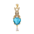 Pendente a coniglio placcato oro con zirconi micro-set e gemma cuore azzurro - Zirconia Blu Chiaro Dorata (Pendant Only (Without Chain))