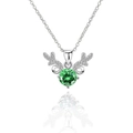 Silver elk antler necklace with a round green zircon pendant on white background - Pendant Only (No Chain) / Green