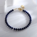 Minimalist deep blue beaded bracelet with gold lobster clasp and adjustable extension chain - Simulated Lapis Bracelet