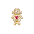 Detailansicht goldener Teddybär-Anhänger mit Zirkonia-Besatz und rotem Herzstein - Glückliches Mädchen 1 (NO.1)