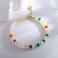 Colorful beaded bracelet with pink, yellow, and purple beads and golden adjustable clasp - Rainbow Stone Bracelet