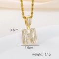 Detailed size view of iced out letter H pendant with 18k gold plating and zircons - H Style - Gold (Pendant And Rope Chain)