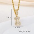 Detailed size view of gold 18k plated letter I pendant necklace with cubic zirconia - I Style - Gold (Pendant And Rope Chain)