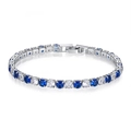 Fashion 4mm silver tennis bracelet with alternating blue and white cubic zirconia stones - 17cm / Blue and White