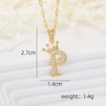 Detail of 18k gold plated crown letter P pendant with micro-set zircon and measurements - Crown Letter P Necklace / Gold