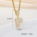 Macro detail of 18k gold plated letter P pendant showing 3.4cm height and zircon inlay - P Style - Gold (Pendant And Rope Chain)