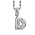 Macro view of iced-out letter D pendant with baguette zircon and twisted rope chain - 3mm*60cm / D Silver + Stainless Steel Rope Chain