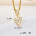 Detailed macro view of 18k gold plated letter V pendant necklace with cubic zirconia - V Style - Gold (Pendant And Rope Chain)