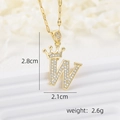 Detail view of gold crown letter W pendant showing dimensions 2.8cm by 2.1cm - Gold W