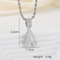 Macro view of iced out silver letter A pendant with baguette-cut stones and rope chain - A Style - Silver (Pendant And Rope Chain)