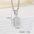 Detail of silver iced-out letter B pendant with cubic zirconia and rope chain - B Style - Silver (Pendant And Rope Chain)