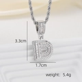 Detail view of iced-out letter D pendant with dimensions 3.3cm and 5.4g weight - D Style - Silver (Pendant And Rope Chain)