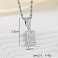 Macro shot of silver letter B pendant with zircon pavé and 3.3cm height measurement - E Style - Silver (Pendant And Rope Chain)