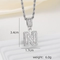 Detail of silver letter N pendant with cubic zirconia inlay and measurements - N Style - Silver (Pendant And Rope Chain)