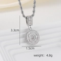 Detail view of silver iced-out letter O pendant with baguette stones and size specifications - O Style - Silver (Pendant And Rope Chain)
