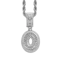 Macro shot of iced out silver letter O pendant with baguette and round cubic zirconia - 3mm*60cm / O Silver + Stainless Steel Rope Chain