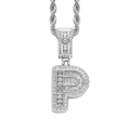 Macro view of ice-out letter P pendant necklace with sparkling baguette-cut zircons - 3mm*60cm / P Silver + Stainless Steel Rope Chain