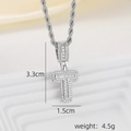 Detail view of silver letter T pendant necklace with cubic zirconia and rope chain dimensions - T Style - Silver (Pendant And Rope Chain)