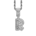 Close-up of hip-hop silver R letter pendant with sparkling zircon micro-paving and rope chain - 3mm*60cm / R Silver + Stainless Steel Rope Chain
