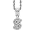 Close-up of hip hop silver S pendant with baguette and round cubic zirconia insets - 3mm*60cm / S Silver + Stainless Steel Rope Chain