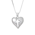 Detail of silver heart pendant with cross and pave cubic zirconia on a box chain - Pendant Only (Without Chain) / Silver Cross Heart