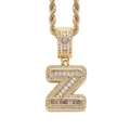 Detailed close-up of iced out gold plated letter Z pendant with sparkling baguette zircons - 3mm*60cm / Z Gold + Stainless Steel Rope Chain
