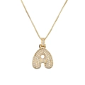 Collier pendentif lettre A dorée style bubble serti de zircons cubiques brillants - Lettre A