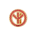 Detailed view of a gold-plated peace sign charm with pavé-set red gemstones on white background - Slide Charm / Gold Peace Sign Style (NO.7)
