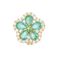 Close-up of flower pendant with green teardrop stones and white crystal halo - Slide Charm / Gold Green Floral Style (NO.12)