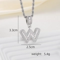 Macro view of silver W letter pendant with baguette zircon inlay and rope chain - W Style - Silver (Pendant And Rope Chain)