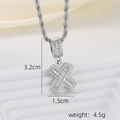 Close-up of iced out silver letter X pendant with cubic zirconia and twist chain details - X Style - Silver (Pendant And Rope Chain)