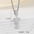 Detailed view of silver Y letter pendant with cubic zirconia and 3.2cm size measurement - Y Style - Silver (Pendant And Rope Chain)
