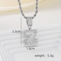 Detailed view of silver letter Z pendant with baguette stones and rope chain dimensions - Z Style - Silver (Pendant And Rope Chain)
