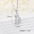 Silver crown letter D pendant necklace with cubic zirconia, 2.8cm height and 2.2g weight - Silver D