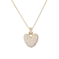 Collier avec pendentif cœur doré serti de zircons cubiques et chaîne à mailles carrées - Lettre V