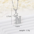 Silver crown letter N necklace pendant with sparkling cubic zirconia, 2.7cm height - Silver N