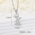 Silver crown letter X pendant necklace with cubic zirconia and dimensions 2.6cm by 1.6cm - Silver X