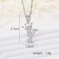 Silver crown letter Y pendant necklace with white cubic zirconia and silver-plated chain - Silver Y