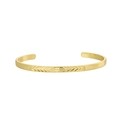 Golden cuff bracelet with star engraving and wheat pattern texture on a white background - Center Star Wheat Style (Gold Etched Bracelet 8)