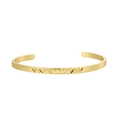 Minimalist gold cuff bangle with central leaf pattern engraving and polished finish - Leaf Geometric Engraved Style (Gold Etched Bracelet 9)