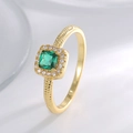 Exquisite gold-plated ring featuring a square emerald-cut green stone with zircon halo - Gold with Green Zircon