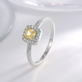 Silver-finish ring with square yellow zircon center stone and halo pave diamonds - Silver Plated Yellow Zirconia