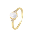 Elegant gold ring featuring a central white pearl flanked by sparkling cubic zirconia gems - US 6 / Gold