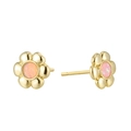 Vintage 18K gold plated flower stud earrings with pink opal stone on white background - Copper Plated 18K Gold / Gold