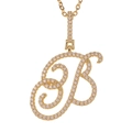 Golden cursive letter B pendant necklace with micro-paved cubic zirconia stones - B (Gold)