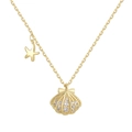 Goldene Muschelkette mit weißen Zirkonia-Steinen und kleinem Seestern-Anhänger-Detail - 925er Silber / Gold