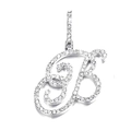 Iced out cursive initial letter B pendant with silver finish and micro pave zircons - B (Silver)