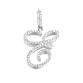 Silver micro-pave zircon letter E pendant necklace in italic cursive style for men and women - E (Silver)